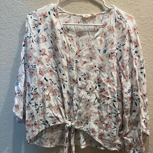 Floral V-Neck Tie-Front Blouse
